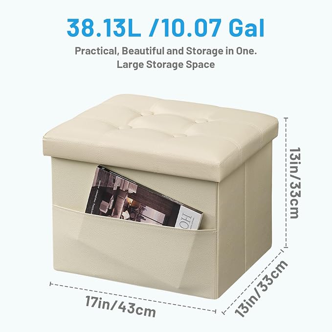 Bsketa Storage Ottoman Foot Rest Stool, Small Leather Storage Ottomans Bench - Image 3