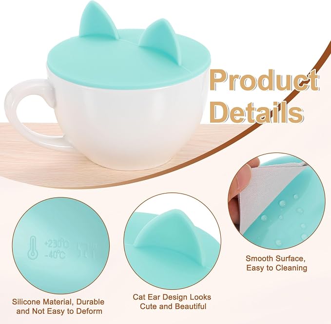 uxcell 3Pcs Silicone Cup Lids, 3.9 Inch Mug Cover Seal Cat Ear Silicone Cup - Image 3