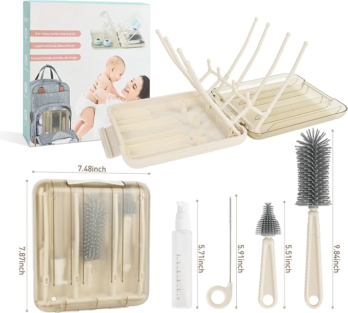 Baby Bottle Brush Set, 6-in-1 Travel Bottle Cleaner Kit - Image 2