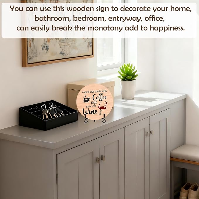 Coffee And Wine Desk Decor Sign, Rustic Funny Wooden Box Plaque, A Good Day - Image 3