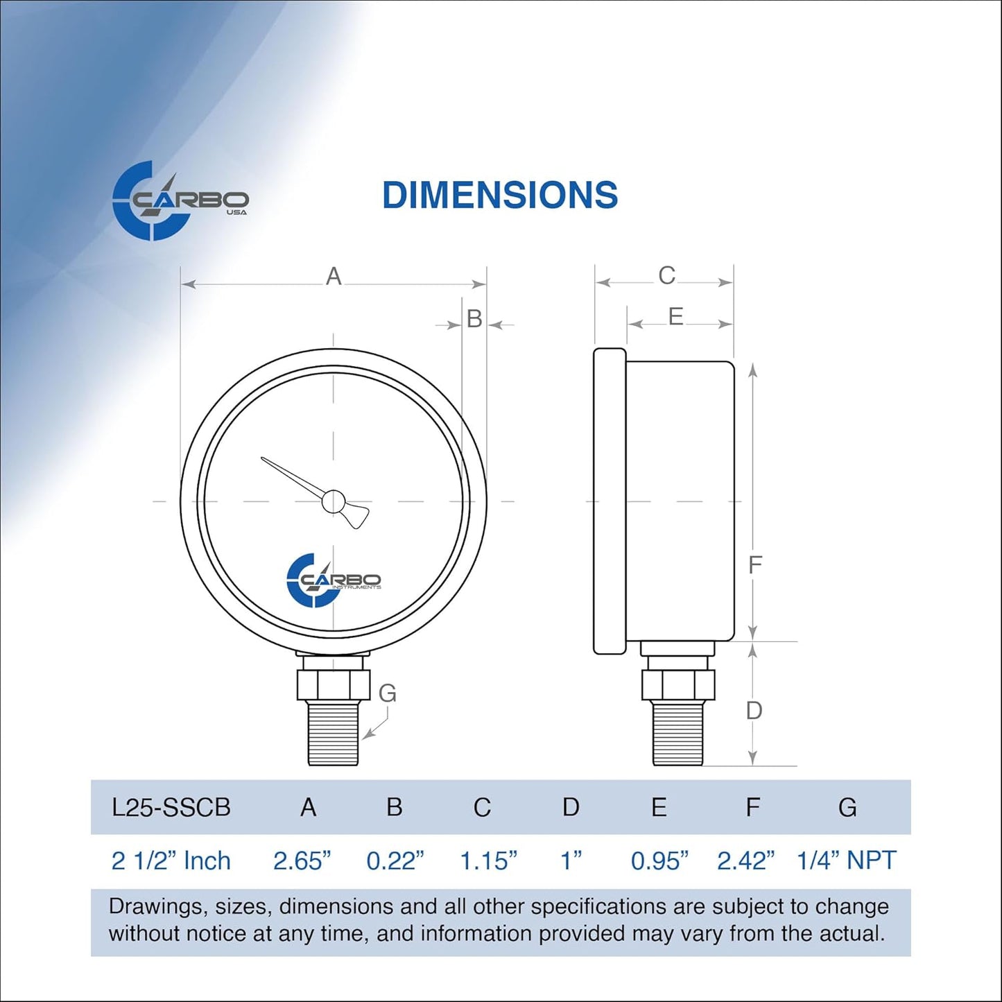 Stainless Steel Pressure Gauge Dual Display (0-400 psi/kPa) - 2 1-2" Glycerine Liquid Filled Water Air Oil Gas Gauge with Polycarbonate Lens & Brass Connection - 1/4" NPT Lower Mount