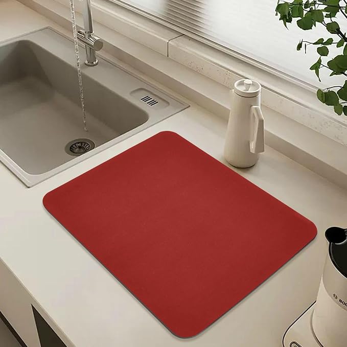 Red Dish Drying Mat for Kitchen Counter No-slip Rubber Bottom Dish Drying Drain - Image 6