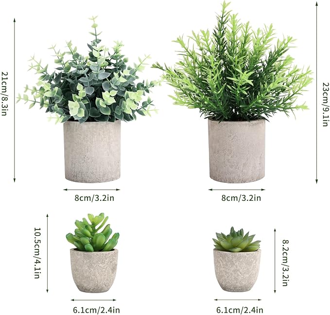 CEWOR 4 Pack Small Fake Plants Eucalyptus Rosemary Succulents Plants Artificial - Image 2
