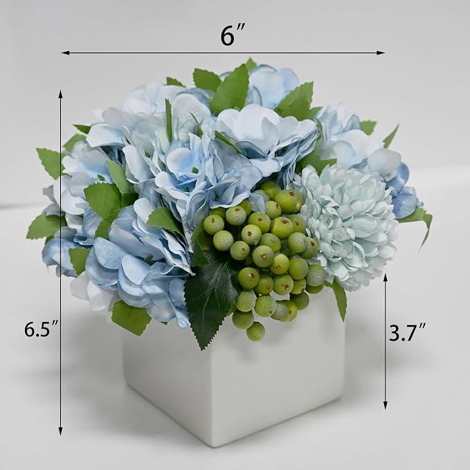 LADADA Fake Flowers in Ceramic Vase, Faux Hydrangea Flower Arrangements - Image 5