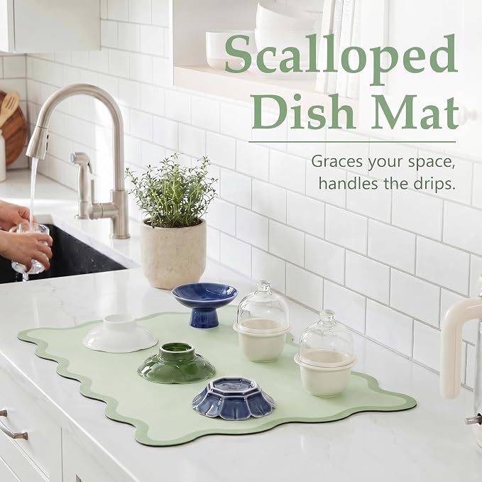 Scalloped Dish Drying Mat for Kitchen Counter, Absorbent Easy Clean Non-slip - Image 2