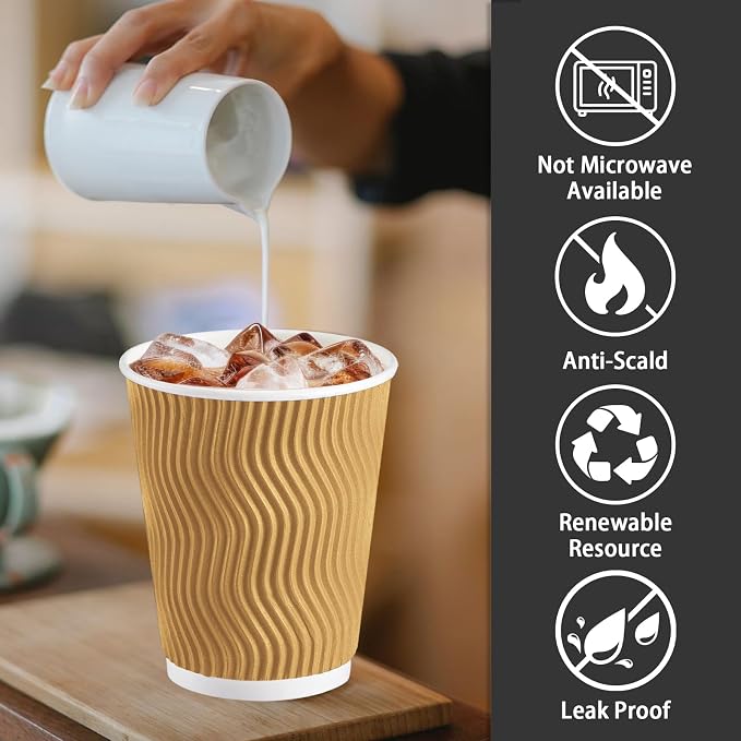 Lamosi Disposable Coffee Cups 8 OZ 100 Pack Champagne, Paper Coffee Cups 8 OZ - Image 3
