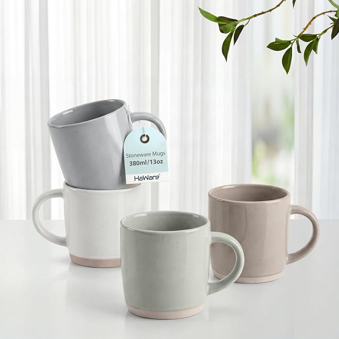 HaWare 13OZ Coffee Mugs Set of 4, Stoneware Coffee Cups, Ceramic Latte Mug by HaWare