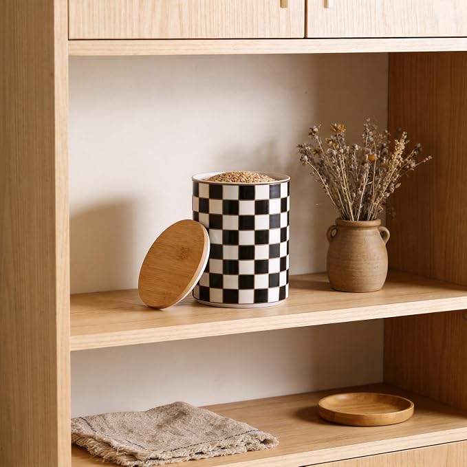 Kitchen Countertop Ceramic Checkered Canisters, Airtight Kitchen Canisters - Image 9