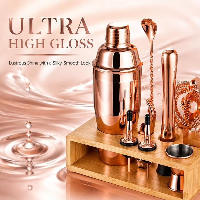 Rose Gold Cocktail Shaker Set, Premium 18/8 Stainless Steel Mixology Bartender - Image 4