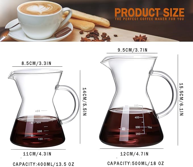 Pour Over Coffee Maker with Reusable Stainless Steel Drip Filter, Glass Drip - Image 3