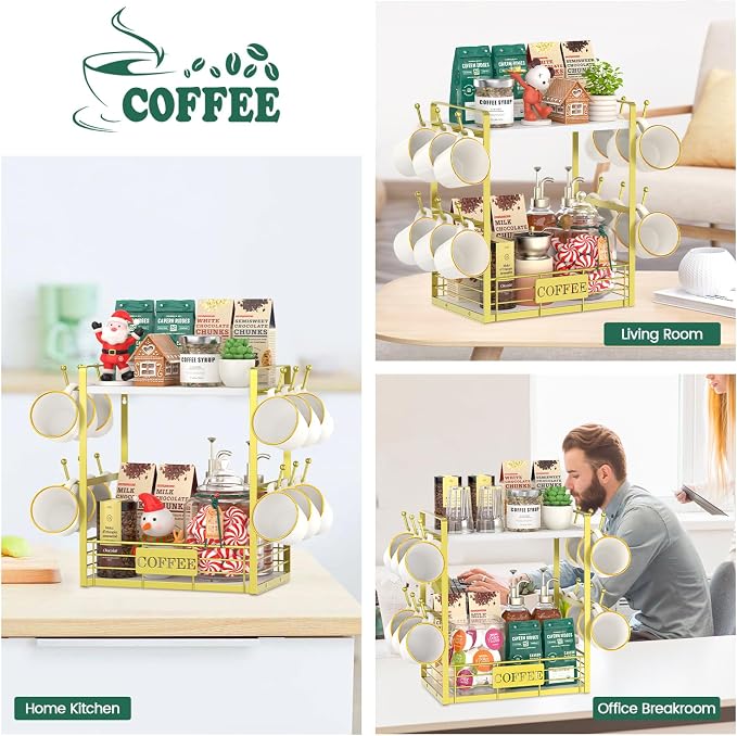 EsLuker.ly Coffee Mug Cup Holder Tree Bar Station Organizer, 2 Tier Mug Stand - Image 6