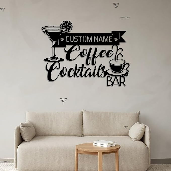 Cocktail And Coffee Metal Wall Art LED Lights, Lighted Bar LED Custom Name Sign - Image 4