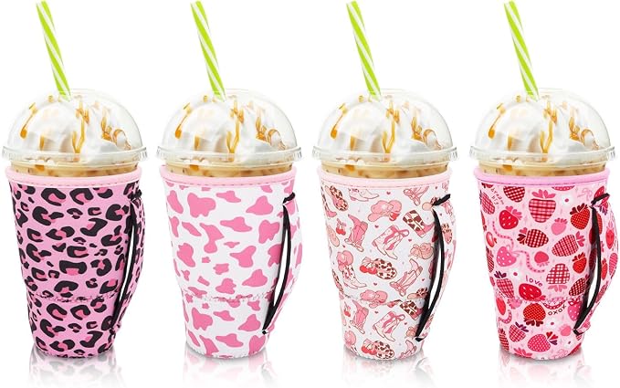 4Pack Reusable Iced Coffee Sleeve Insulator Sleeves by AJLTPA
