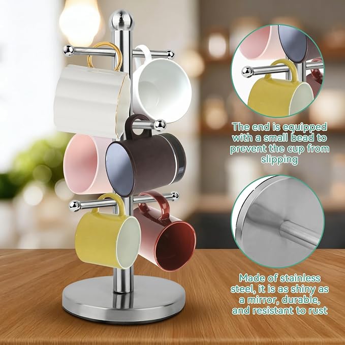 Cyrank Mug Holder, Mug Tree Coffee Cup Tree Coffee Cup Holder Stand Stainless - Image 7