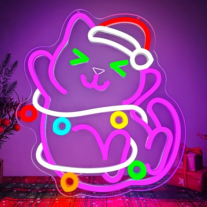 Cat Christmas Neon Sign for Wall Dimmable Black Cat Decor Neon Light Sign for by JeanchrlNEONLIGHTUPSIGNS