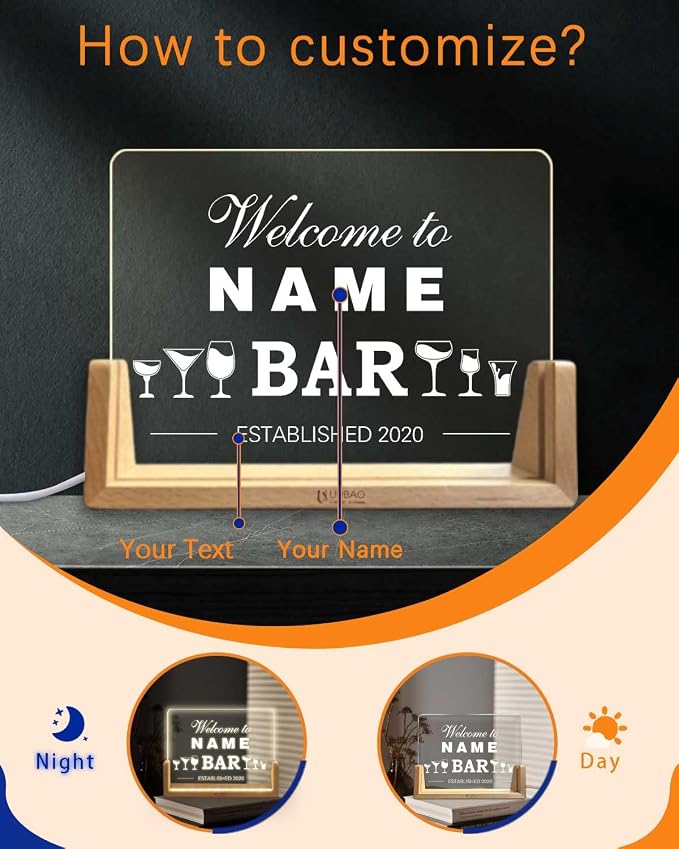 Personalized Light Up Signs for Home Bar Customized Name Gifts Night Light for - Image 2