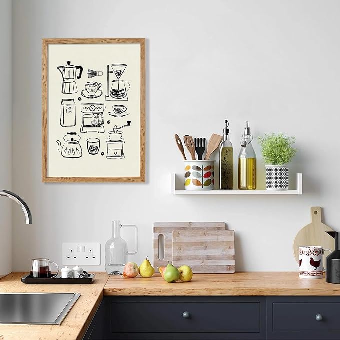 Framed Modern Kitchen Wall Art 16x24 inch Black and White Minimalist Coffee - Image 6