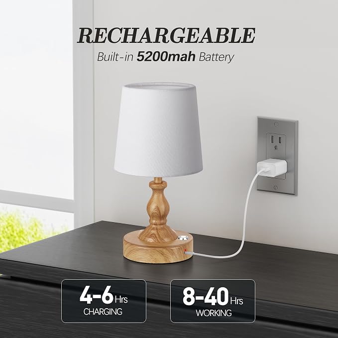 PARTPHONER Mini Cordless LED Table Lamp, 5200mAh Rechargeable Battery Operated - Image 3