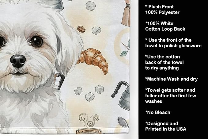Caroline's Treasures Maltese Coffee Bar Kitchen Towel Velour Plush Front and - Image 4