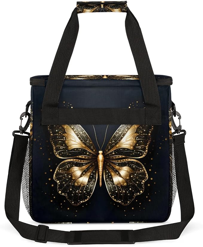 Gold Butterfly Coffee Maker Carring Bag, Large Insulated Storage Organizer Case - Image 5