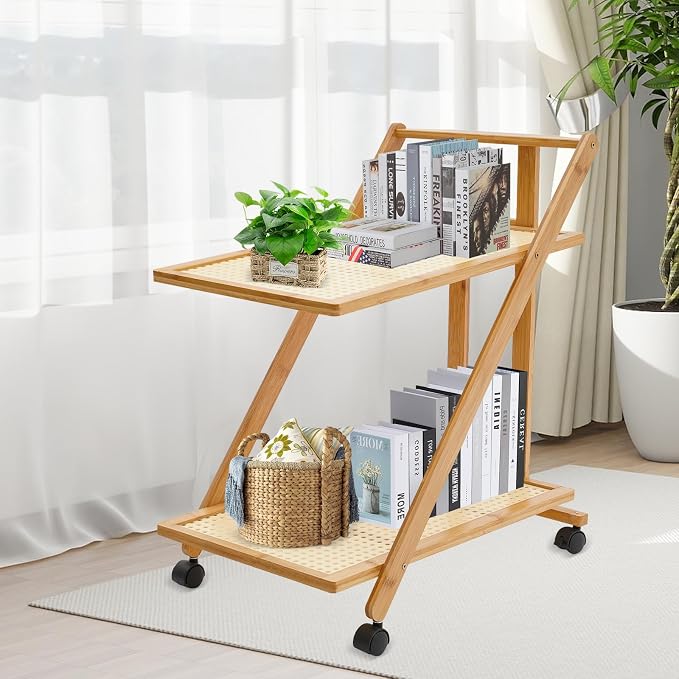 2-Tier Foldable Rolling Coffee Bar Cart Home Utility Cart Storage Organizer - Image 8
