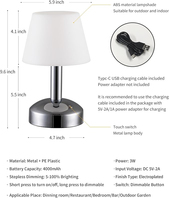 KDG Modern Cordless Small Table Lamps, Outdoor Portable Shower Waterproof LED - Image 5