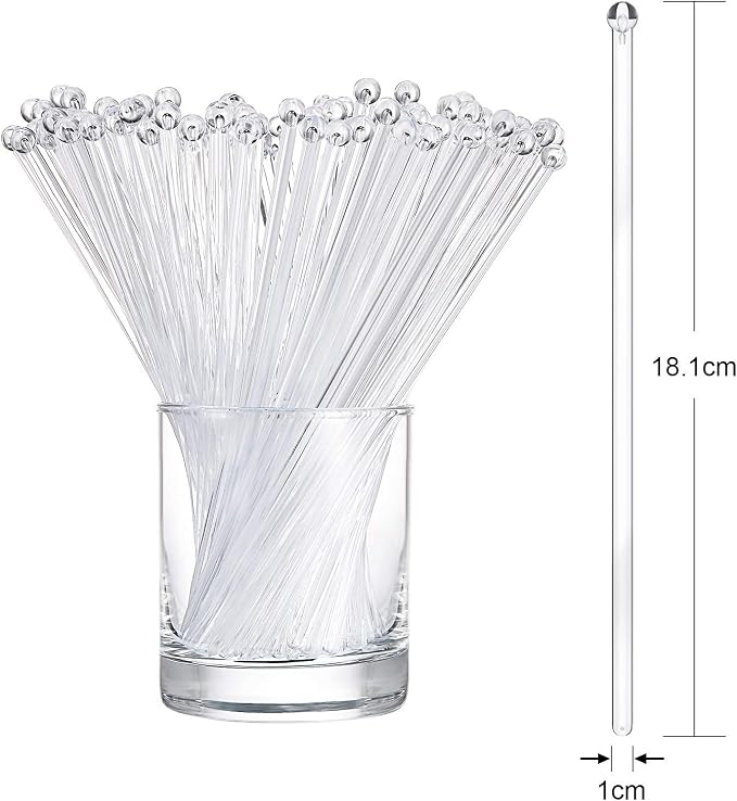 Honoson 100 Pcs Clear Swizzle Sticks Ball Head Stirrer Disposable Plastic Round - Image 2