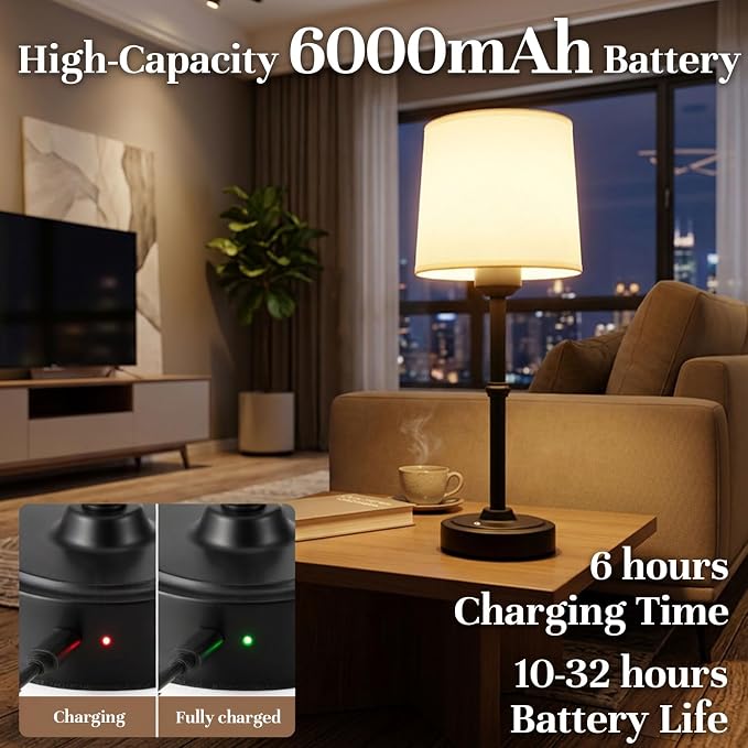 Rechargeable Cordless Table Lamp Black: 6000mAh Battery Operated Light - Image 4