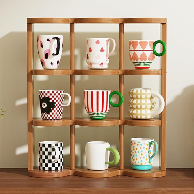 Wooden Coffee Mug Display Rack, Countertop Freestanding Grid Vintage Coffee Cup - Image 2