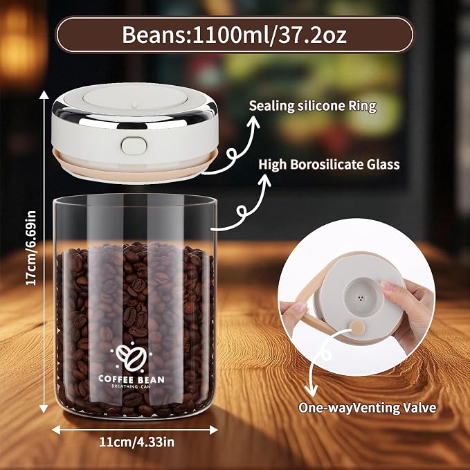 37oz Airtight Glass Coffee Canister - Image 2