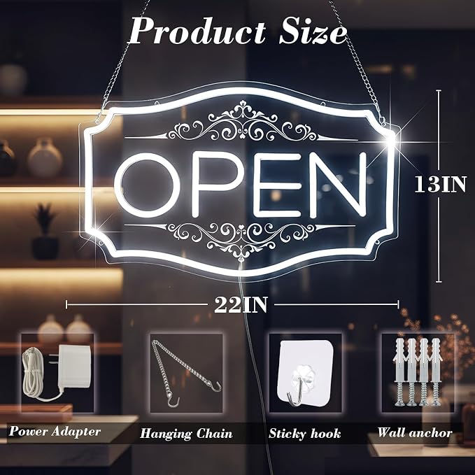 22" x 13" Open Sign for Business, LED Dimmable Neon Open Sign - Image 2