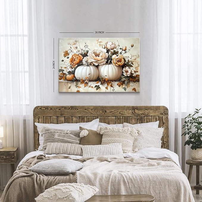 Vintage Fall Flowers Pumpkin Wall Art - Image 3