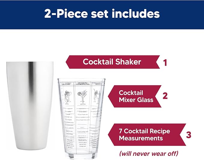 HIC Kitchen Bar Boston Cocktail Shaker and Mixer Glass Set - Image 2
