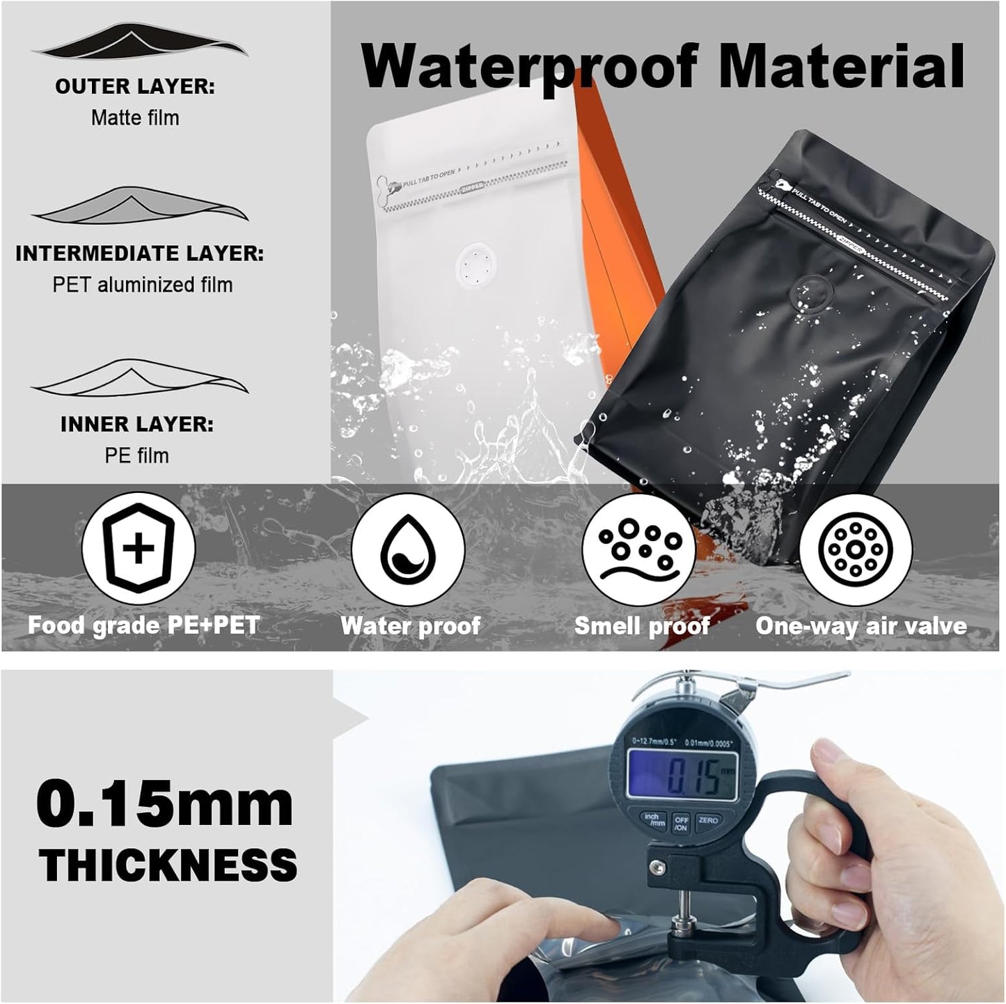 Coffee Bags with Valve(60pcs,8 oz,1/2 lb) Vented Coffee Beans Packaging Bags High Barrier Aluminumed Foil Flat Bottom Heat Sealed Side Zipper Resealable Storage Bag for Home or Business（White+Green）