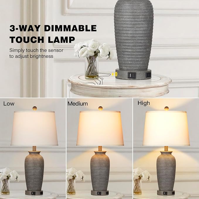 CINSARY 25" Farmhouse Jar Table Lamps Set of 2, 3 Way Touch Control Rustic - Image 3