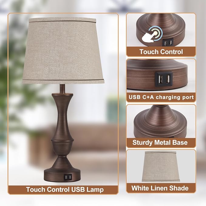 Luvkczc Touch Table Lamps Set of 2, Dimmable Table Lamp, Nightstand Lamps - Image 4