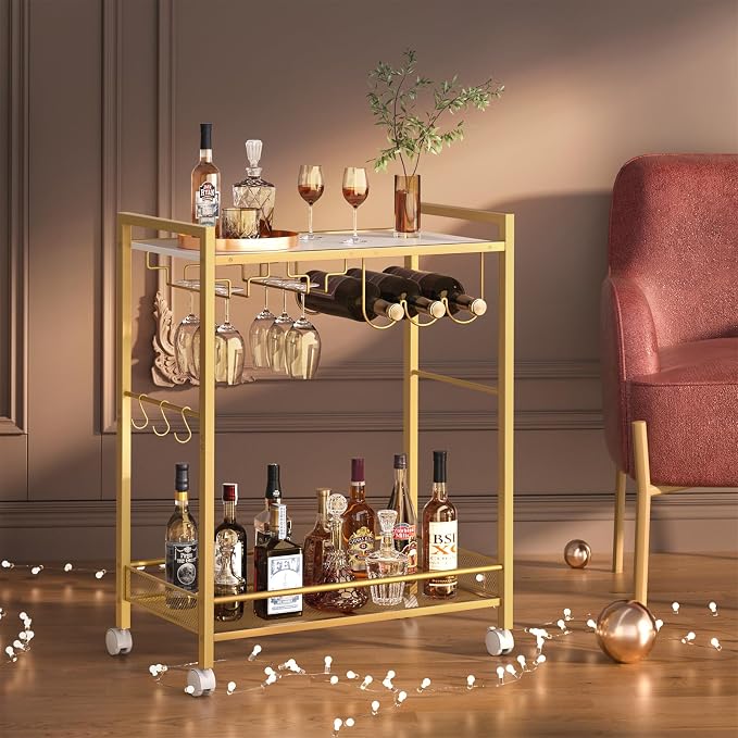 Joaxswe Bar Cart, Home Bar Serving Cart - Image 4