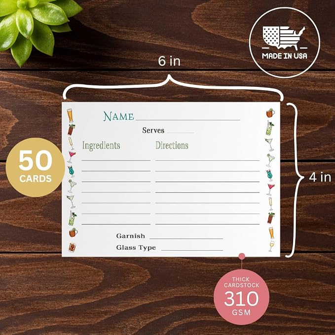 Cocktail Recipe Cards – 50 units – 4″×6″ Fill-in-the-Blank Cards - Image 2