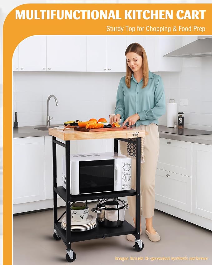 Mythinglogic Foldable Kitchen Storage Cart, 3-Tier Rolling Cart - Image 6