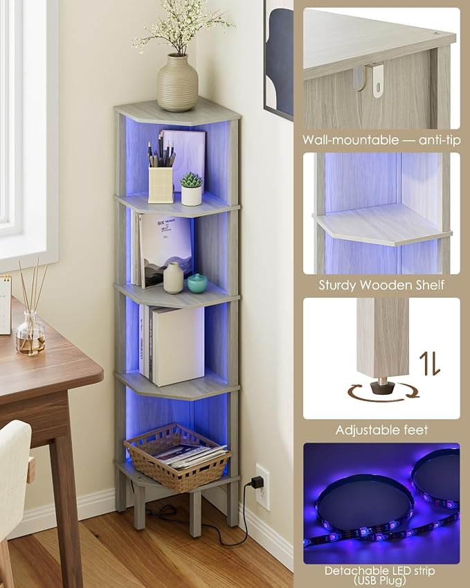 Corner Shelf Stand, 5 Tier Corner Bookshelf, Corner Furniture - Image 4