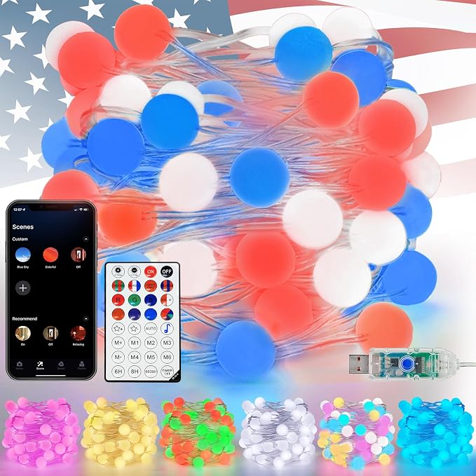 Red White and Blue Smart Color Changing String Lights by LORRYTE