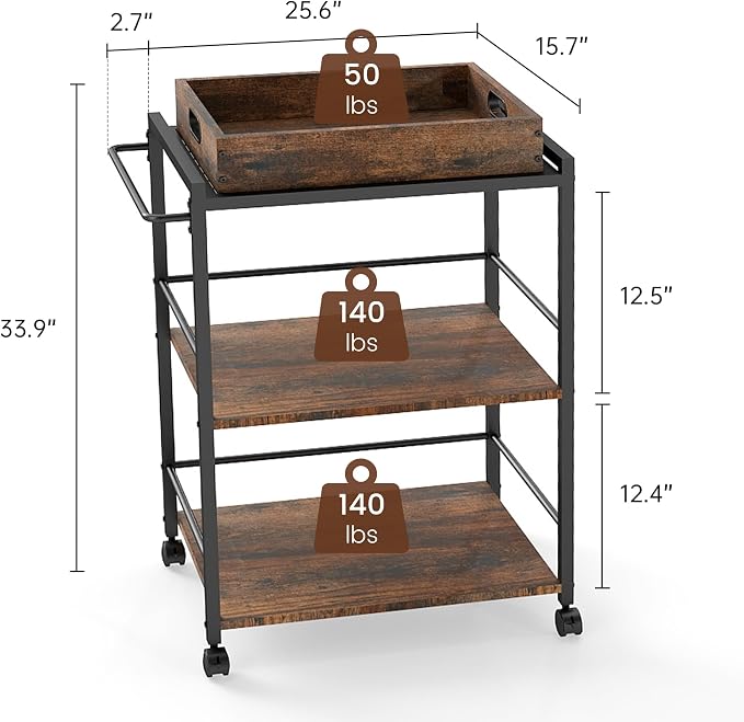 3 Tier Kitchen Cart, Rolling Bar Cart - Image 2