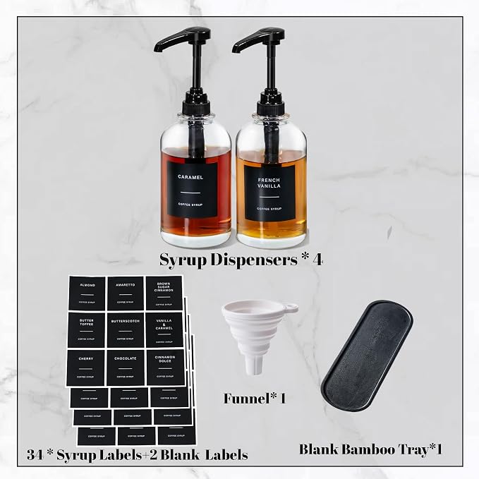 Coffee Syrup Dispenser for Coffee Bar, Glass Syrup Bottle - Image 6