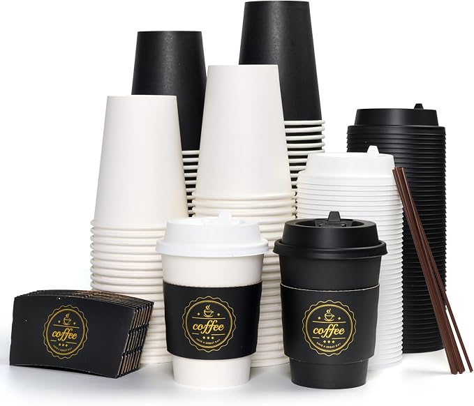 JOLLY CHEF 100 Pack 12 oz Disposable Coffee Cups Hot Beverage Paper Coffee Cups by JOLLYCHEF
