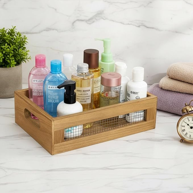 Dicunoy Set of 2 Decorative Wooden Crates, Rustic Countertop Nesting Basket - Image 6