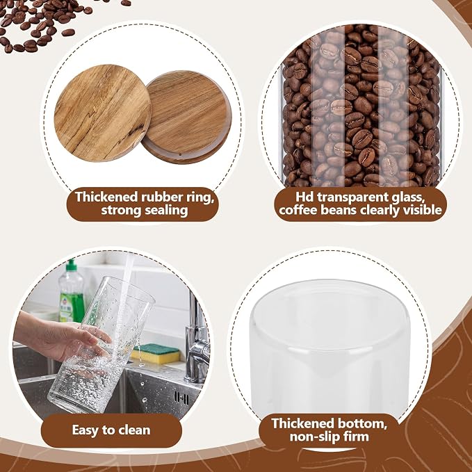 Suclain 3 Pcs Glass Coffee Bean Canister Coffee Bean Container - Image 7