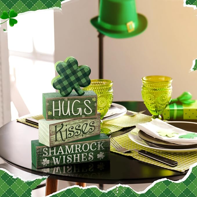 Lineshading 4 Pcs St. Patrick's Day Table Wooden Signs Hug Shamrocks Table - Image 6