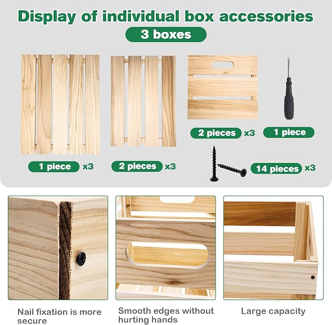 3 Pcs Large Wood Crates Box for Deco Storage Nesting Wood Boxes - Image 3