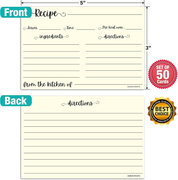 HerZii Prints Double Sided Recipe Cards 3x5 Inches - Image 2