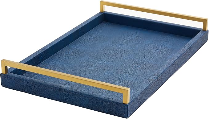 Navy Blue Ottoman Shagreen Leather Coffee Table Tray by Unknown